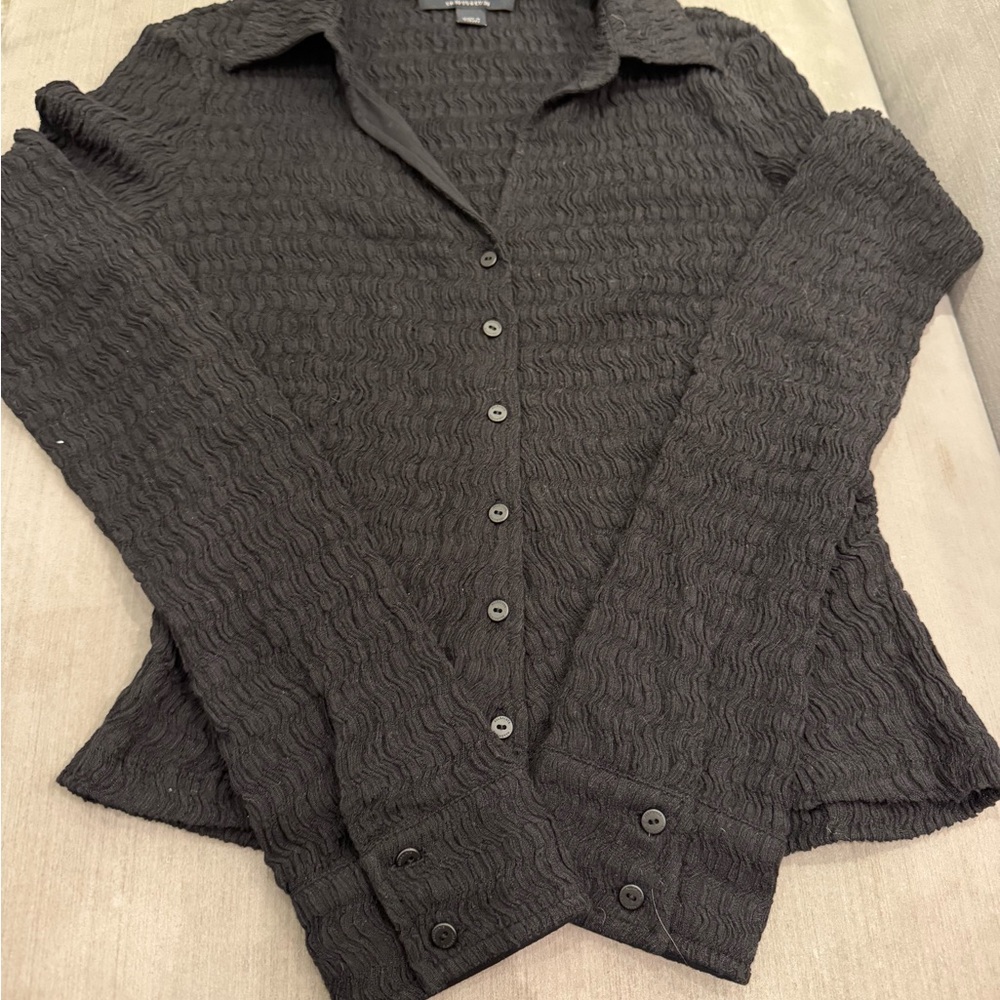 All Saints Black Textured Button-Down Shirt